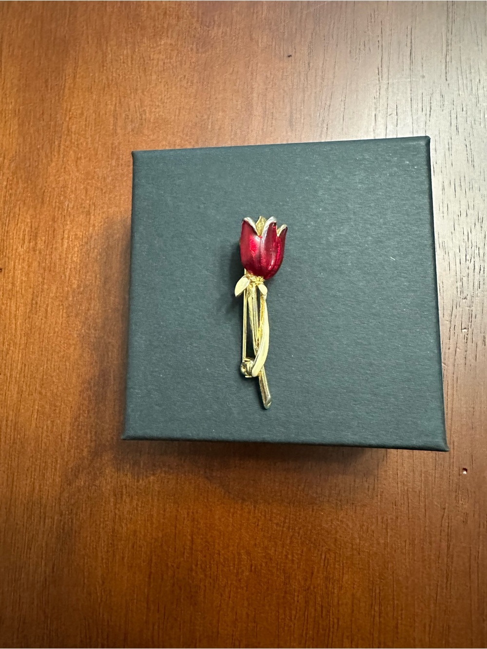 Vintage Gold-Tone Red Flower Brooch